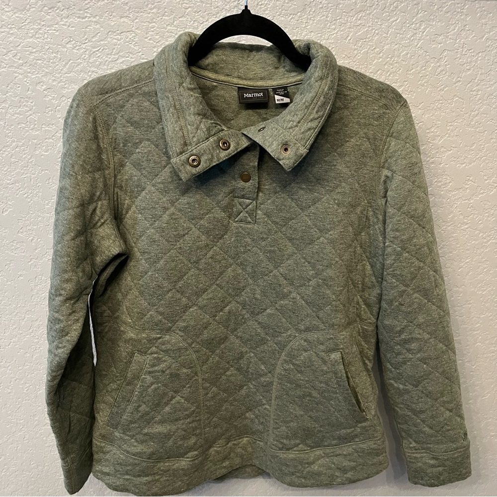 Marmot Women's Quilted Green Pullover Collar Sweatshirt